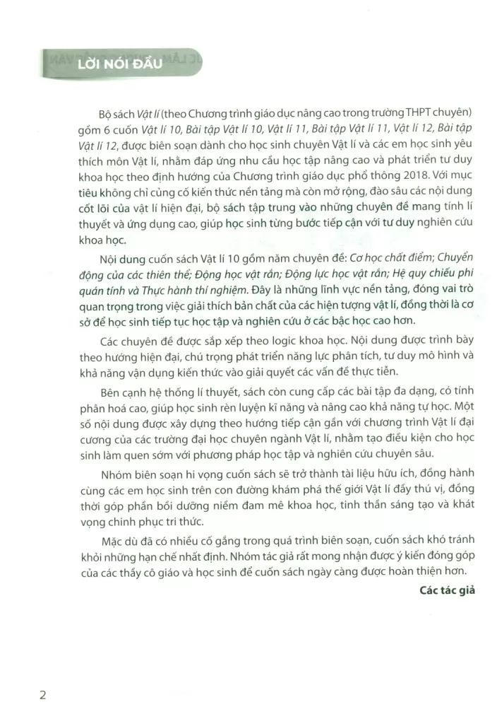 VẬT LÍ 10 (Theo chương trình giáo dục nâng cao trong trường THPT chuyên)